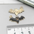 Halloween bat pendants in gold texture and black enamel finish with scale ruler - Black Enamel Bat (14015)