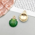 Green enamel shell pendant with gold plating for DIY jewelry necklaces and bracelets - Shell Style (8606) / 1 Piece (13x18mm) / Green