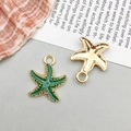 Green starfish charm in gold finish with enamel inlay for DIY jewelry making - Starfish Style (11970) / 1 Piece (15x18mm) / Green