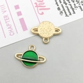 Pendentifs planète Saturne en alliage doré et émail vert pour création bijoux DIY - Vert