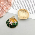 Green enamel sea shell charm with faux pearl and starfish for DIY jewelry - 1 Piece/Pack (20x21mm)