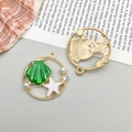Green enamel sea shell charm with pearls and crystals for DIY jewelry making - 1 Piece (25x27mm)
