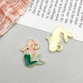 Green mermaid pendant with enamel finish and golden back for DIY jewelry making - 1 Piece (15x15mm)