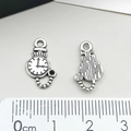 Pendentif montre à gousset en argent antique avec pierre noire et rayures fines - Pendentif Petite Montre à Gousset (6717)