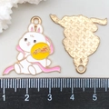 Cute cartoon rabbit enamel pendant with round fan and golden textured back detail - Fan Rabbit Style (19408) / Yellow