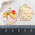 Cartoon Chang'e moon goddess enamel pendant with bunny and golden textured back - Chang'e Flying to Moon Style (19409) / Yellow