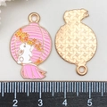 Pink enamel rabbit lantern charm for DIY jewelry with decorative floral patterns - Rabbit Lantern Style (19410) / Pink