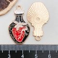 Gothic-Anhänger Herz-Trank-Flasche in Schwarz und Rot mit goldener Veredelung - Herz Parfümflasche Anhänger (19394) / 30*17mm