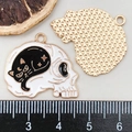 Skull shaped enamel alloy Halloween cat pendant with black cat pattern and star details - Black Skull Cat (19379)