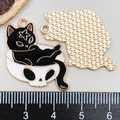 Halloween black cat in skull bowl charm with pentagram and gold-tone mesh back - Black Skull Cat (19380)