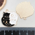 Yin Yang style cat charms with sun and moon drip oil pattern for DIY jewelry - Black Hugging Cat (19381)