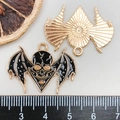 Gothic Fledermaus Totenkopf Anhänger in Emaille Schwarz und Gold für Halloween DIY Schmuck - Skelett Fledermaus Anhänger (19397) / 22*30mm