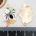 Spider web alloy pendant with colorful flowers and golden finish for DIY jewelry - 26*21mm / White Enamel Flower Spider Web (19618)