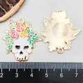 Skull with floral enamel charms in gold alloy finish for DIY Halloween jewelry making - 30*28mm / White Enamel Skull with Flowers (19620)