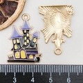 Halloween charm featuring a purple gothic castle shape with gold metal back texture - 28*20mm / Purple Enamel Halloween Castle (19623)