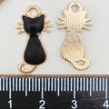 Pendentif chat en alliage doré avec émail noir pour création de bijoux DIY 25mm - Chat Noir de Dos (9928)