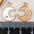 Pendentifs émaillés thème lune et étoile blanc et doré pour la création de bijoux - Lune Blanche (9959)