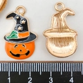 Pendentif citrouille d'Halloween avec chapeau de sorcière pour création de bijoux - Tête de Chat Citrouille Orange (12502)