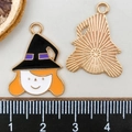 Pendentif sorcière en émail Halloween noir et violet pour la création de bijoux DIY - Sorcier Noir Orange (14001)