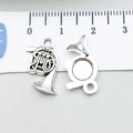 Silver musical trumpet alloy pendant shown with scale for precise dimensions - Antique Silver Horn (10790) / 15*20mm