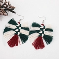 Boucles d'oreilles de Noël faites à la main en forme de feuille avec franges tissées - Style de Noël Rouge Vert Blanc (21073004)
