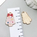 Pink Christmas tree alloy pendant showing front and back with measurements for DIY jewelry - Pink Christmas Tree (19681)