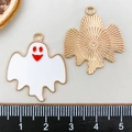 Pendentif fantôme d'Halloween en émail avec yeux rouges pour création de bijoux - Fantôme Blanc (15124)