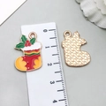Christmas stocking enamel pendant charm with holly leaf and metal textured back - Yellow Christmas Sock (19684)