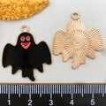 Pendentif fantôme en émail noir avec yeux rouges et dos en métal doré pour bijoux DIY - Fantôme Noir (15125)