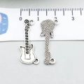 Antique silver guitar charm pendant for DIY jewelry making with realistic details - Antique Silver Guitar (18936) / 26*11mm
