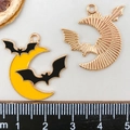 Pendentifs Halloween lune et chauve-souris en alliage pour création de bijoux DIY - Chauve-souris Lune Noir Jaune (15136)