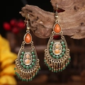 Bohemian dreamcatcher tassel earrings with orange stones and bronze metal details - Orange Green Gemstone Retro Ethnic Style (2)