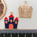 Lot de pendentifs château dorés avec émail coloré et relief à motif de rayons de soleil - Maison Hantée Rouge Noir (15138)