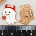 Pendentif fantôme d'Halloween avec cornes de diable et citrouille, vues avant et arrière - Citrouille Fantôme Blanche (15386)