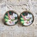 Retro Christmas snowman earrings with bronze frame and glass dome on stone background - Christmas Snowman (3)