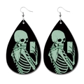 Halloween PU Leder-Ohrringe in Tropfenform mit Skelett-Selfie-Motiv und Gothik-Stil-Dekor - Selfie-Skelett-Stil (6)