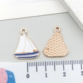 Blue and white enamel sailing boat pendant charm in gold alloy for DIY jewelry - Blue and White Enamel Sailboat Style (21141)
