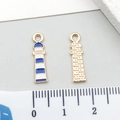 Golden lighthouse alloy pendant with blue white enamel and ring loop for DIY jewelry - Blue Enamel Lighthouse Style (21144)