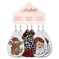 Kerstset PU-lederen druppeloorbellen met feestelijke koe- en kerstmanmotieven - Kerst Koe Rood Luipaard Kerstman Stijl (2)