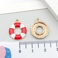 Red and white enamel lifebuoy charm pendant in gold alloy for DIY jewelry making - Red Enamel Lifebuoy Style (21145)