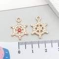 Golden alloy rudder pendant with white and red enamel for DIY jewelry making - Red Enamel Rudder Style (21146)