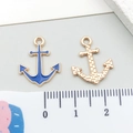 Golden alloy anchor pendant with blue enamel finish and metallic textured back detail - Blue Enamel Anchor Style (21147)