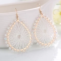 Handmade gold wire-wrapped teardrop earrings with crystals for bohemian party style - Large Teardrop Woven Style / White (2)