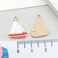 Colorful enamel sailboat charm for DIY jewelry making in red and white finish - Red and White Enamel Sailboat Style (21148)
