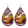 Close-up of teardrop leather earrings with American flag and sunflower pattern - Flag Sunflower Heart (7)