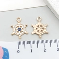 Blue and white enamel nautical helm charm pendant in light gold finish 15mm size - Blue Enamel Rudder Style (21149)