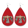 Western style red teardrop faux leather earrings featuring retro thunderbird and desert motifs - Red Litchi Texture Thunderbird (9)