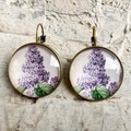 Pendientes vintage de bronce con cabujón de cristal y motivo de lila púrpura retro - Estilo Lila Púrpura (3)