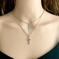 Double-layered western style necklace featuring feather and cross pendants for women - Feather And Cross Style (3)