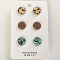 Three pairs of vintage leather earrings with leopard, brown, and turquoise patterns - Leopard/Lychee/Green Snake Style (6)